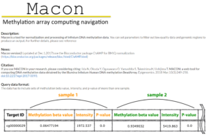 Macon Methylation array computing navigation